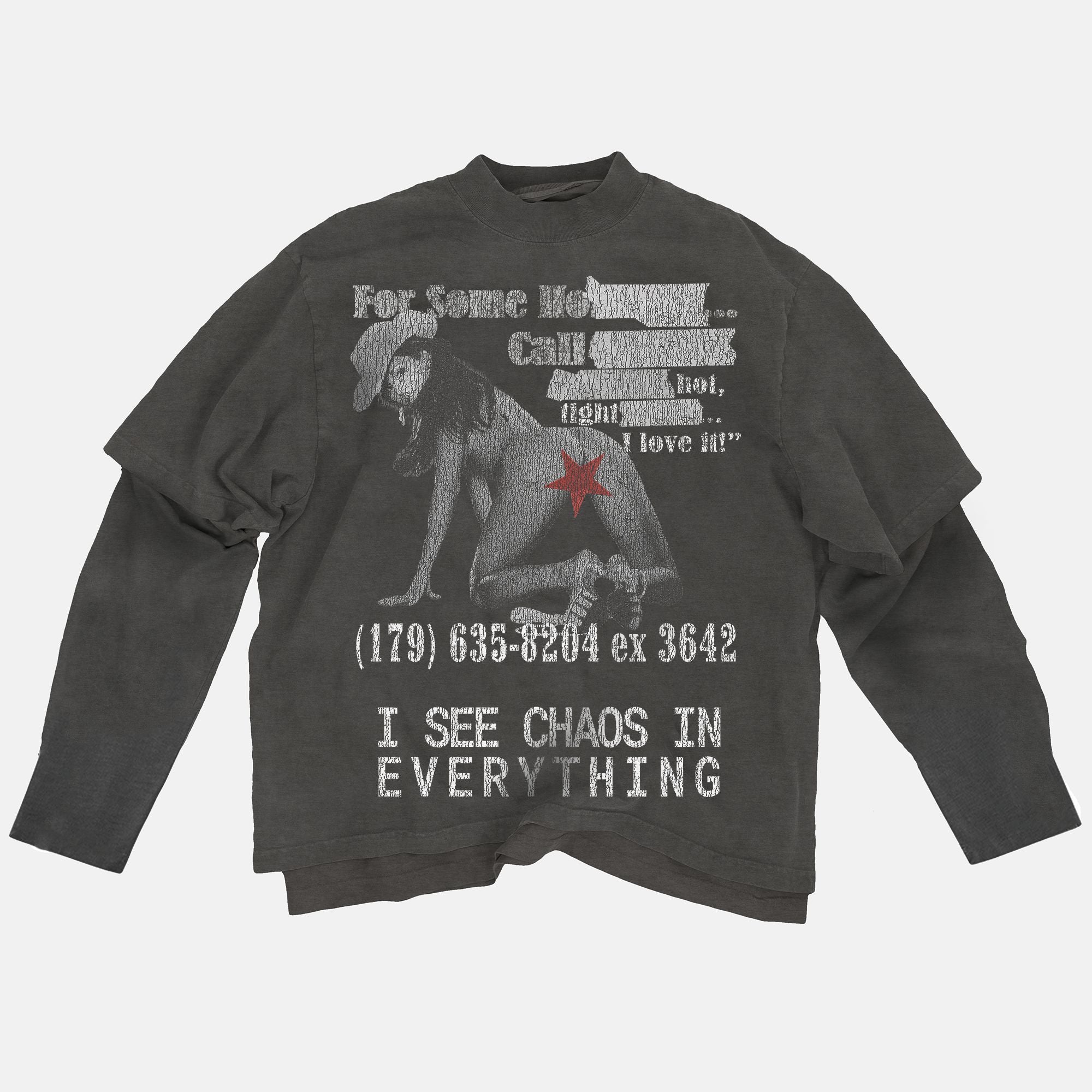 Faux-Layered Long Sleeve Tee PODpartner Dark Grey S