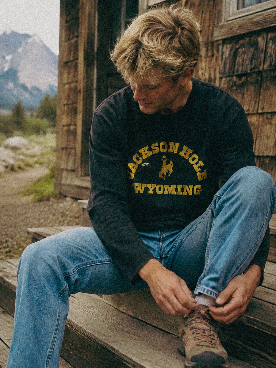 Wyoming Boxy LS Tee styled on a model