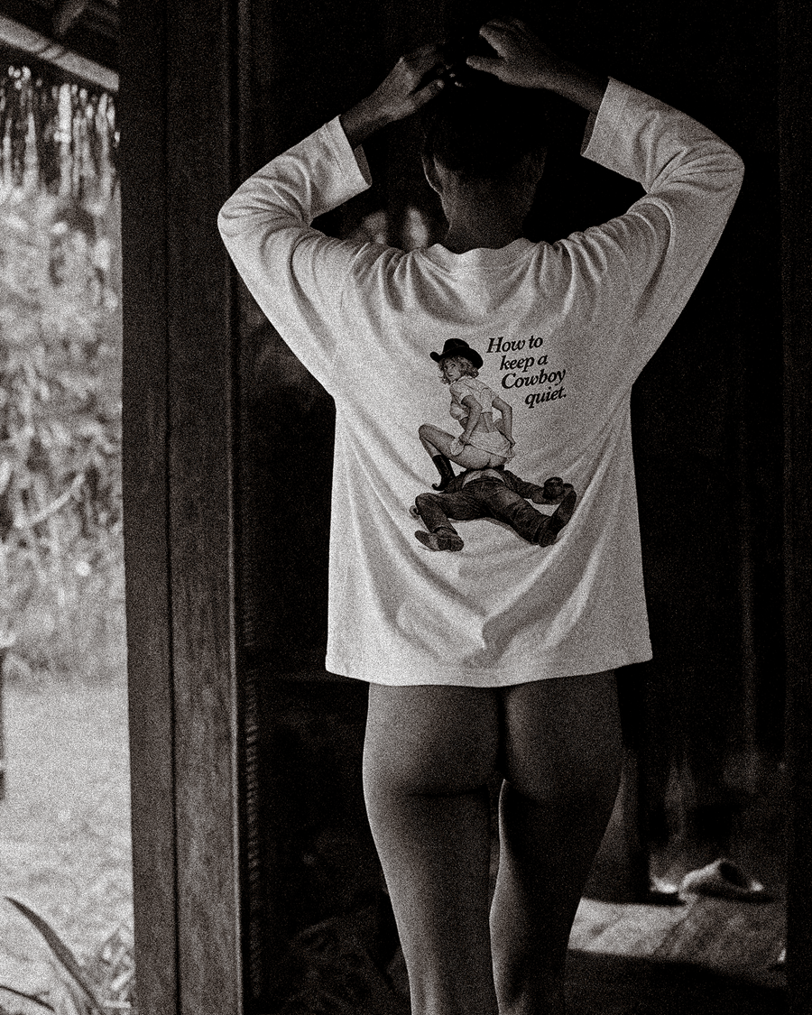 Cowboy Silencer Boxy LS Tee styled on a model